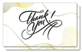 Elegant white thank you card with gold flowing lines and black script lettering - Elegant Gold Line Style