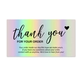 Makroaufnahme der holografischen Regenbogenoberfläche der Dankeskarte mit eleganter Schrift - Holografisch Irisierender After-Sales-Service (Stil 6)