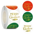 Pegatinas navideñas en rojo verde blanco con etiquetas doradas en un rollo - Mezcla Rojo Blanco Verde Dorado