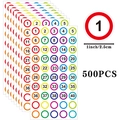 500 Stück bunte 1-Zoll runde Nummernaufkleber 1-40 zur Inventur und Kennzeichnung - Durchmesser 25mm