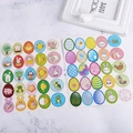 Detailed view of colorful Easter stickers with cartoon bunny, chick and egg designs - 2 Sheets Set / Colorful