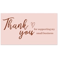 Detailed view of pink Thank You card with small business message and brown heart icon - Card 3 / 50 Sheets/Pack