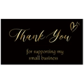 Flat design of black Thank You card with gold foil heart and elegant small business text - Card 4 / Instruction Card