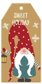 Detail of Christmas gnome gift tag featuring Sweet Holiday text and lantern on kraft paper - Starry Hat Gnome Style (Card 2) / Hemp Rope Included