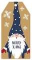 Detail of kraft paper Christmas gnome tag with Merry X-mas text and precut hanging hole - Dark Blue Polka Dot Hat Gnome Style (Card 3) / Hemp Rope Included