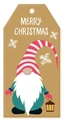 Detail of Christmas kraft paper gift tag featuring a gnome and Merry Christmas text - Hemp Rope Included