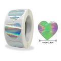 Holographic heart shaped roll stickers in silver laser finish measuring 1 inch diameter - Heart * 1 Inch - 2.5cm