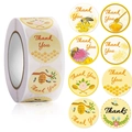 Rouleau de stickers abeille 100% naturels avec 8 jolis motifs de miel et merci - Style Thème Abeille Et Miel / Diamètre 25mm