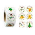 Detail of Christmas round stickers featuring Santa and Reindeer on a white kraft roll - White Multi-color Print
