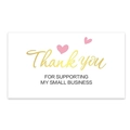 Pink heart Thank You card for small business with elegant gold lettering and black text - White with Gold Hearts