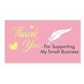 Pink business thank you card with gold foil heart and feather pen for small business - Pink Gold Heart Feather Style