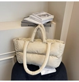 Chic cream-white quilted tote bag with padded down-style texture and double strap handles - Khaki