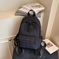 Fashionable black nylon quilted backpack with alphabet straps and large capacity - Black