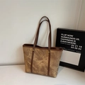 Warm brown vintage texture tote bag with marble effect and gold metal rings - No Pendant / Brown