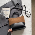 Brown suede and black leather patchwork bucket bag with golden metal hardware detail - Brown No Pendant