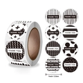 Roll of 1 inch black and white round Thank You stickers with 8 geometric patterns - Model B*1 Inch - 2.5cm