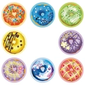 Lot de huit autocollants donuts colorés de 1,5 pouce avec divers glaçages et motifs - Style 2