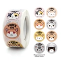 Rolle Cartoon-Katzen-Dankeschön-Aufkleber in 8 Designs mit 2,5 cm Durchmesser Markierung - Großkopfkatze Thank You Stil
