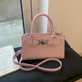 Elegant pale pink litchi grain leather handbag with a silver heart-shaped metal buckle - Pink Without Pendant