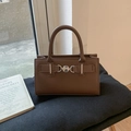 Retro dark brown crossbody bag with silver heart buckle and litchi texture finish - Coffee without Pendant