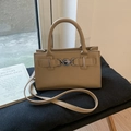 Beige grain leather mini square bag with silver heart buckle and detachable strap - Khaki (No Pendant)