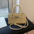 Pale yellow leather small square bag with heart lock and adjustable shoulder strap - Yellow Without Pendant