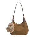 Bolso bandolera retro de gamuza marrón en forma de media luna con colgante de perro - Con Colgante / Caqui