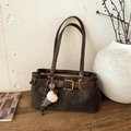 Vintage dark brown baguette bag with decorative gold buckle strap and plush charm - Coffee with Pendant