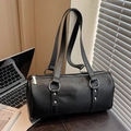 Bolso Boston negro clásico tipo bowling con asas dobles y anillas metálicas plata - Negro