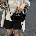 Bolso de mano de piel sintética negra con asas de cuero y correa desmontable - Negro