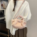 Bolso bandolera de felpa rosa con correa de cuero y hebilla para el otoño invierno - Rosa