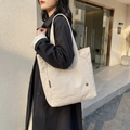 Bolso tote de lona blanco crema de gran capacidad con bolsillos laterales para mujer - Blanco Roto