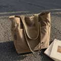 Sac cabas en toile kaki de grande capacité avec anses tissées pour usage quotidien - Khaki