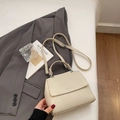 Beige pebbled leather small square bag with adjustable strap and top handle - Off-white (No Pendant)