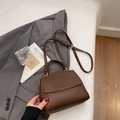 Dark brown lychee grain leather crossbody bag with top handle and silver buckle - Coffee (No Pendant)