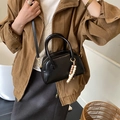 Classic black leather Boston bag with chic beaded charm and detachable shoulder strap - Black