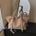 Retro brown large tote bag with decorative metal eyelets and premium leather texture - Brown