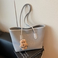 Grijze shopper met luipaardprint, gouden belettering en bruine pluche beer hanger - Zilver (Met Hanger)