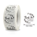 Roll of 1-inch black and white floral thank you business stickers for gift sealing - 25mm / Black and White Printing
