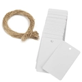Blank white rectangular kraft gift tags set with pre-punched holes and natural jute rope - 100pcs Pack / White