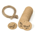Set of round kraft paper thank you gift tags with natural jute twine for packaging - Tags And Twine