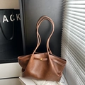 Borsa tote vintage marrone in ecopelle con fibbia dorata e doppi manici lunghi - Marrone