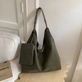 Retro olivgrüne Hobo-Tasche aus Wildleder mit großer Kapazität und kleiner Tasche - Grün
