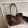 Minimalist vintage dark brown tote bag in soft leather finish with buckle detail - No Pendant / Brown