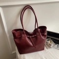Large capacity vintage burgundy tote bag with long straps for office commuting - No Pendant / Burgundy