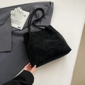 Classic black suede tote bag with slim shoulder straps and minimalist trapezoid design - No Pendant / Black