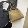 Light coffee suede tote bag with minimalist shoulder straps in a stylish lifestyle layout - No Pendant / Green