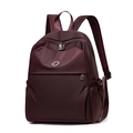 Detail view of the deep wine red oxford fabric backpack with side pockets and zippers - Deep purple