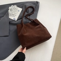 Classic dark brown suede tote bag for women shown with professional commute styling - No Pendant / Brown