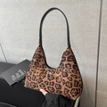 Leopardenmuster Hobo-Unterarmtasche mit schwarzem Ledergriff und silbernem Bogen - Braun